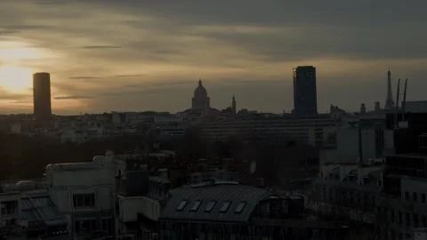 Sunset over Paris Skyline and Eiffel Tower Timelapse Stock Footage 270247726