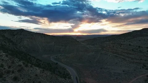 Sunset Over Parowan Gap Landscape In Utah - aerial drone shot Stock Footage 230214606