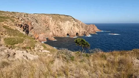 Sunset Over The Pinnacles Lookout, Cape Woolamai - Dramatic Coastal Cliffs .. Stock Footage 312065943