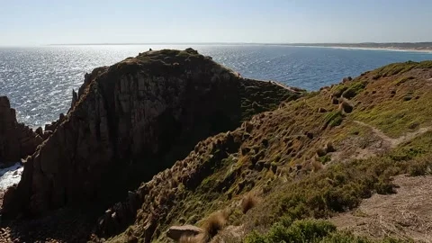 Sunset Over The Pinnacles Lookout, Cape Woolamai - Dramatic Coastal Cliffs .. Stock Footage 312065950