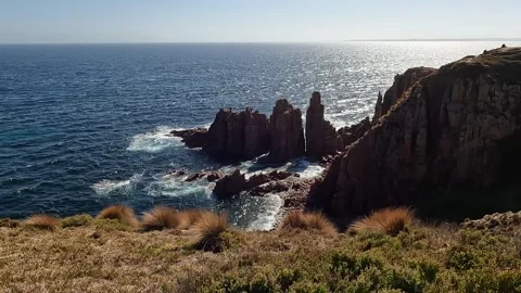 Sunset Over The Pinnacles Lookout, Cape Woolamai - Dramatic Coastal Cliffs .. Stock-Footage 312065963