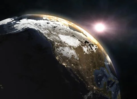 Sunset over planet Earth, North America Illustrazione stock