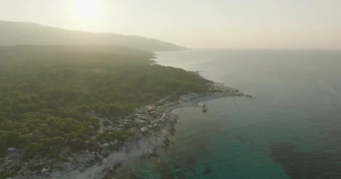 A Sunset Over Platanitsi Blue Lagoon - Greece Aerial View 库存影片 250093678