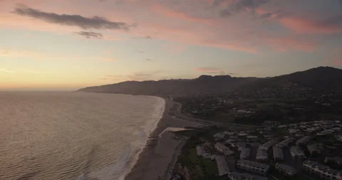 Sunset Over Point Dume Beach, Malibu Looking North Over PCH Video stock 270241799