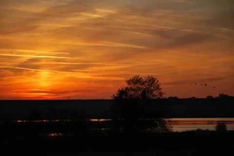 Sunset over the pond Fotos de archivo