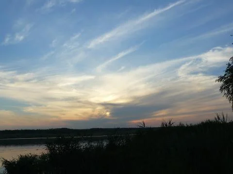 Sunset over the pond 스톡 사진