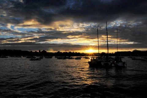 Sunset over the pond Stock Photos