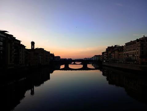 Sunset Over Ponte Vecchio in Florence Stock Photos