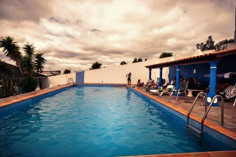 The sunset over a pool, dramatic sky, Portugal Stock-Fotos