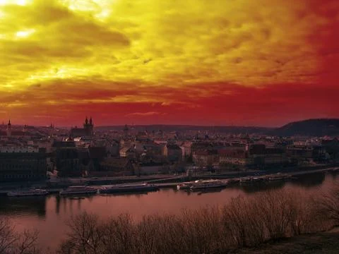 Sunset over Prague Stock Photos