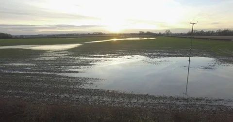 Sunset Over Puddled Fields, Yorkshire, 4K Stock Footage 74619503