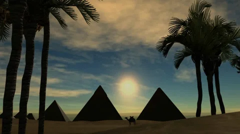 Sunset over pyramids in the dessert Stock Footage 33993331