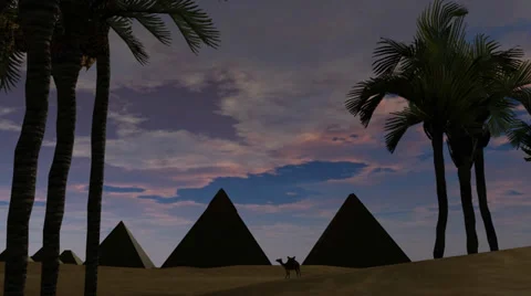 Sunset over pyramids in the dessert Video stock 33994231