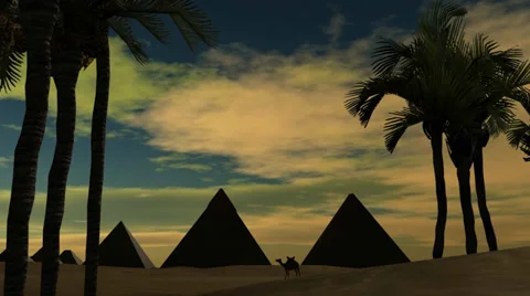 Sunset over pyramids in the dessert Видео 33994910