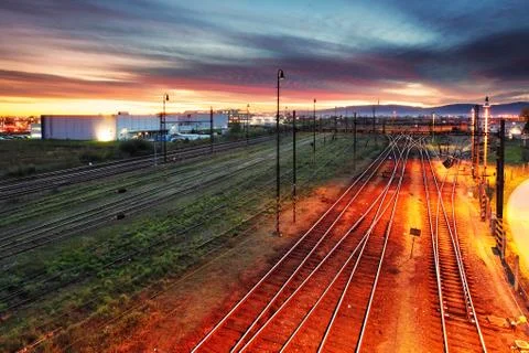 Sunset over railroad Stock-Fotos