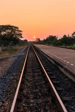 Sunset over railroad Stock Photos