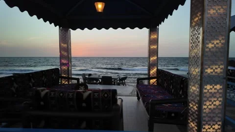 Sunset over Red Sea seen from cafe in Jeddah, Saudi Arabia Stock Footage 306288016