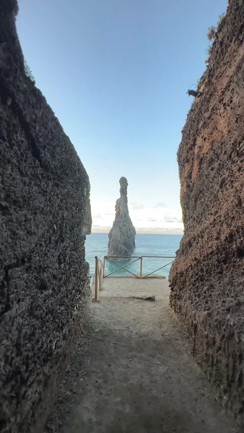 Sunset over Ribeira da Janela with iconic rock formations, Madeira Stock-Footage 296602689