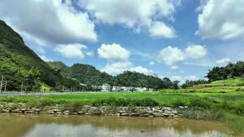 Sunset Over Rice Fields Time Lapse 4K Stock Footage 317555595