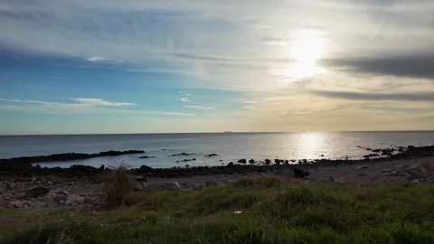 Sunset over Rio de la Plata coastal walk, Parque Rodo, Montevideo Stock Footage 341771776
