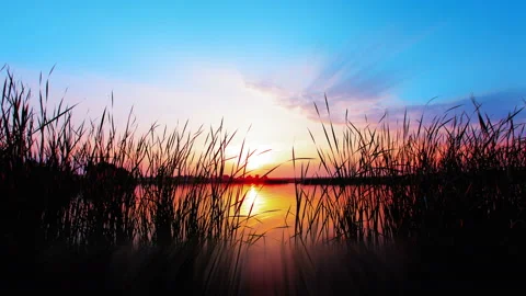 Sunset over the river. 4K. FULL HD Video stock 90256025