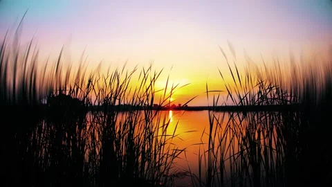 Sunset over the river. 4K. FULL HD Stock Footage 145934710