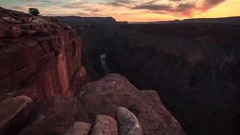 Sunset Over River and Canyon Landscape Timelapse Video stock 327266382