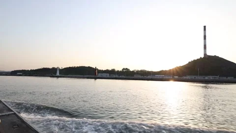 Sunset over the river and mountain Video stock 306040295