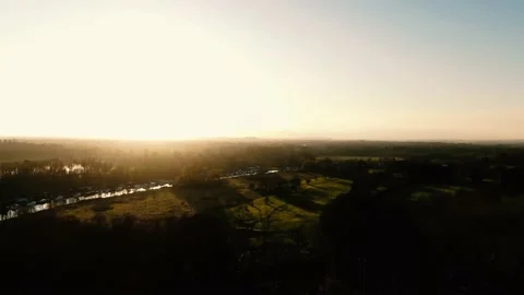Sunset over river with boats Stock Footage 146556026