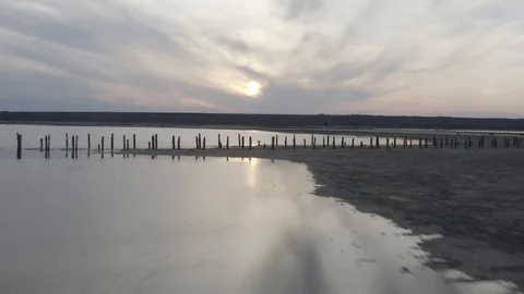 Sunset over the river - dron Stock Footage 129104623