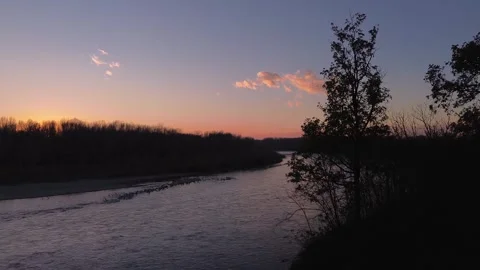 Sunset over the river from the drone Stock Footage 262334472