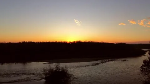Sunset over the river by drone Stock Footage 262334886