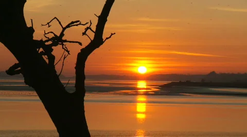 Sunset over a river estuary HD Stock Footage 309293
