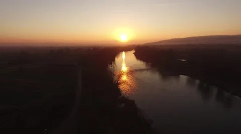 Sunset Over The River Stock Footage 64205050