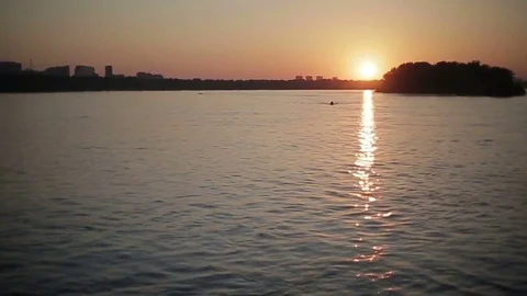 Sunset over the river Stock Footage 77639209