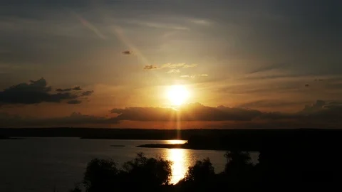Sunset over the river Stock Footage 89967357