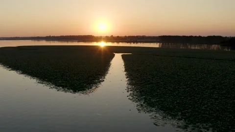 Sunset over the river Stock Footage