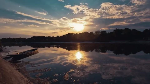 Sunset over the river Stock Footage 225649308