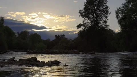 Sunset over the river Maritsa Stock Footage 157282071