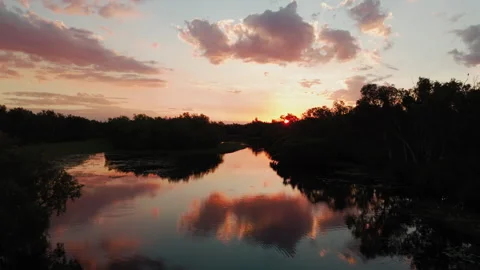 Sunset Over the river of the Northern Territory, Australia Stock Footage 287912007
