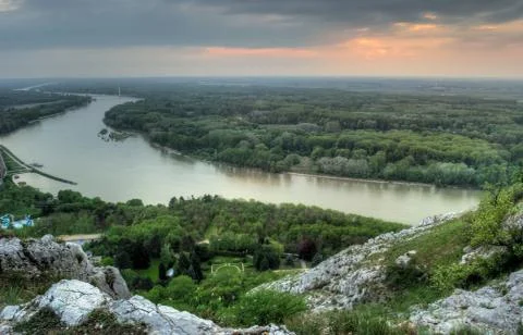 Sunset over the river Foto stock