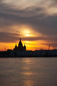 Sunset over river Stock Photos