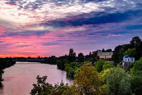 Sunset over the river Stock Photos