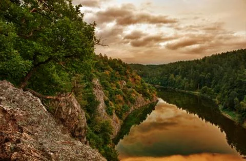 Sunset over the river Stock Photos