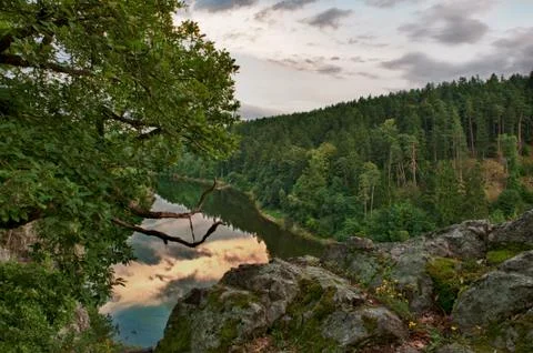 Sunset over the river Foto stock