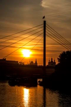 Sunset over the river Stock Photos