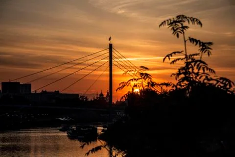 Sunset over the river Stock Photos