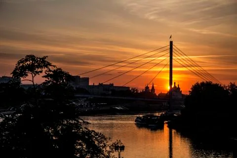 Sunset over the river Stock Photos