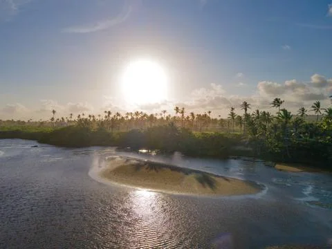 Sunset over river Foto stock