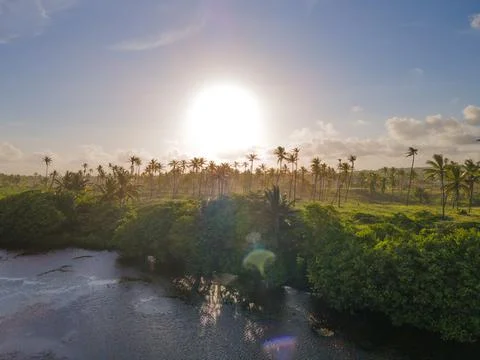 Sunset over river Foto stock